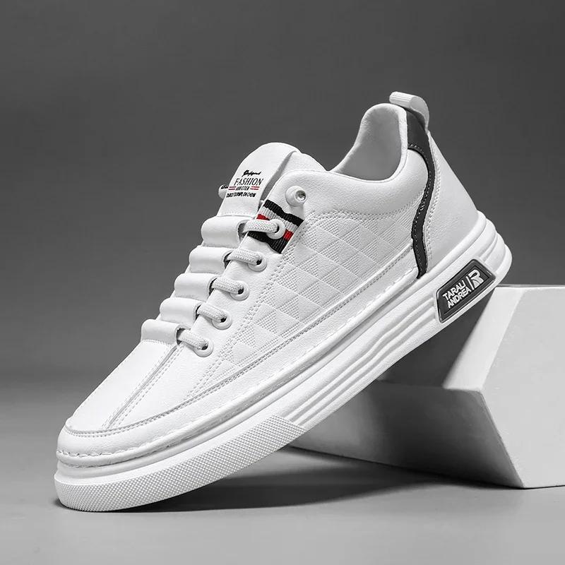 Fashion Platform Men Casual Shoes Leather Lightweight Slip On Men Board Shoes White Outdoor Sports Sneakers Comfort Tennis Shoes