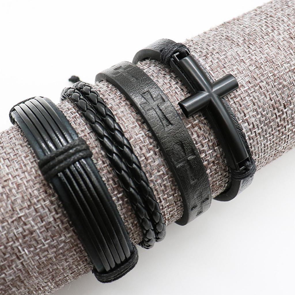 4Peces Multifuntional Leather Bracelet Fashion Wristband Adjustable Bracelet Suitable for Parties and Casual Outings