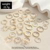 28Pcs Set Trendy Simple Gold Color Geometric Inlay Zircons Hollowed-out Heart Shape Wave Joint Rings for Women Designer Jewelry