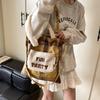 Retro Plaid Lamb Wool Splicing Bag Autumn and Winter Portable Messenger Bag Large Capacity Tote Bag Student Double-sided Shoulder Bag