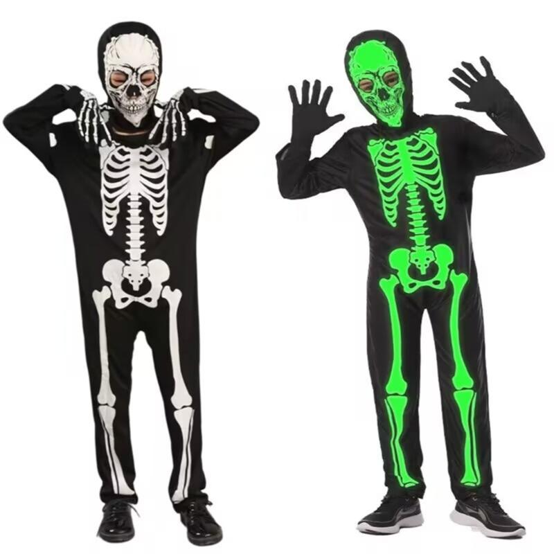 Bright Skeleton Costume For Children Halloween Party Full Body Jumpsuit Easy Zipper Closure Comfortable Wear