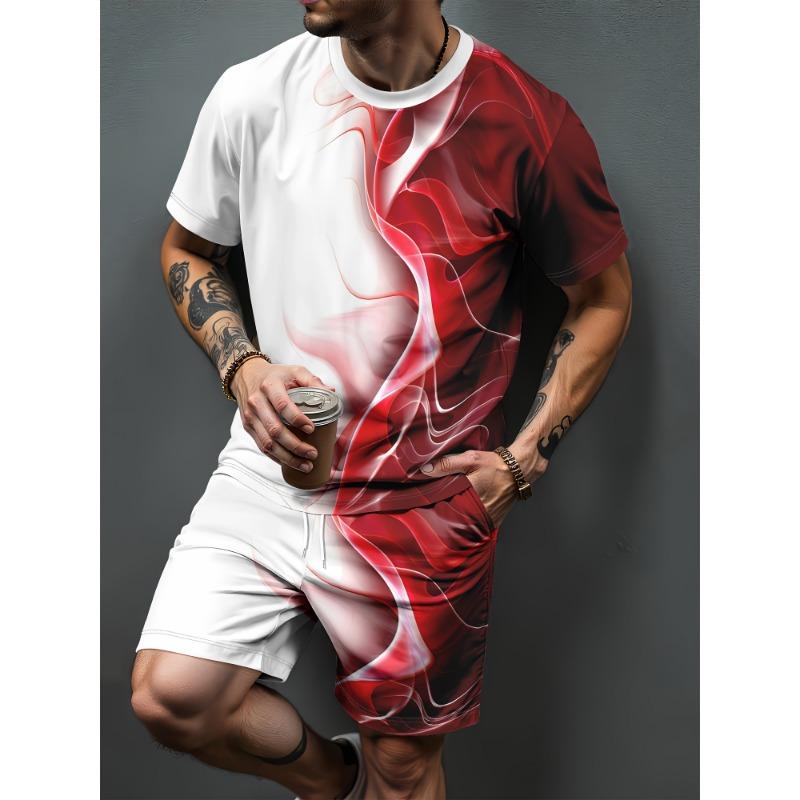 Heren Zomer Casual T-shirt en Korte Broek Set Verloop Letterpatroon Sportieve Tweedelige Set Stedelijke Mode Casual Trend Set