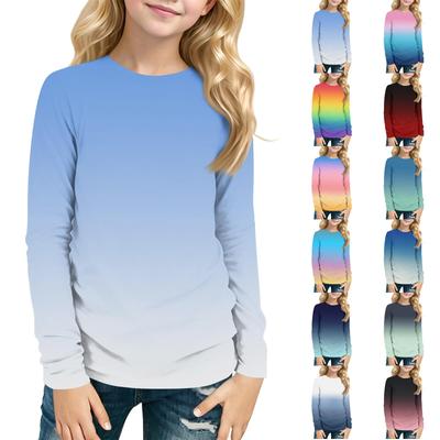 Kids' Round Neck Long Sleeve Gradient Print T-Shirt for Casual Everyday Wear