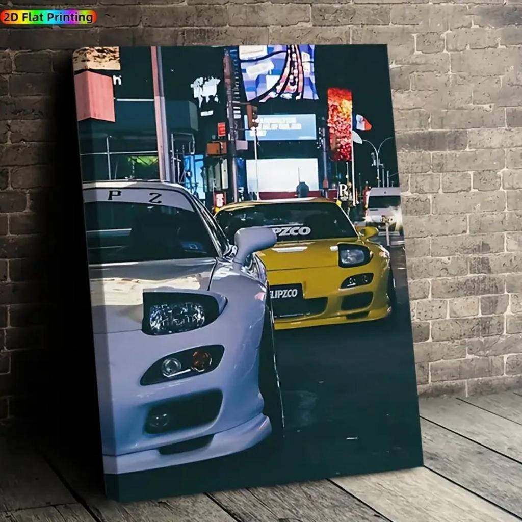 Cross-Border Car Racing Decorative Oil Canvas Painting with Pine Wood Frame
