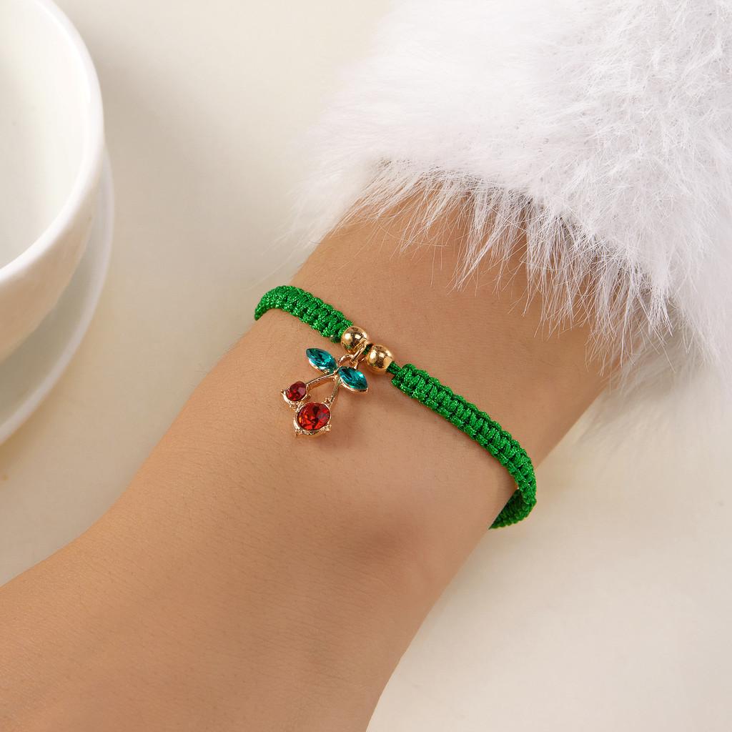 

Traditional Handmade Woven Cord Bracelet With Cherry Motif For Women And Festivals BrightYellow