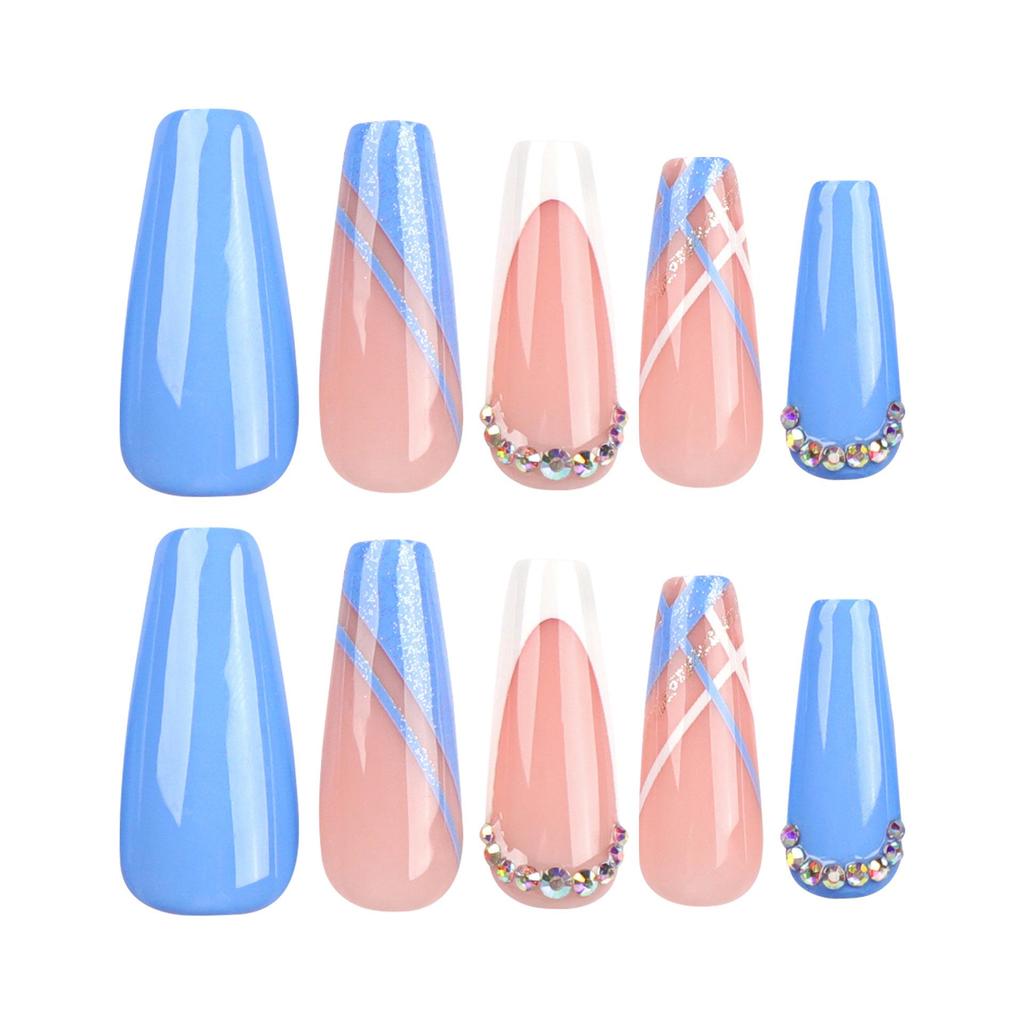 Blue Long Style Wearable Nail Art Tips and Stickers