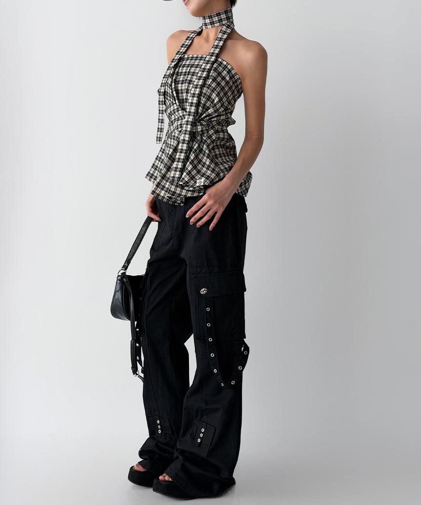THE GREEN LAB Eyelet Strap Bootcut Cargo Pants [Black]