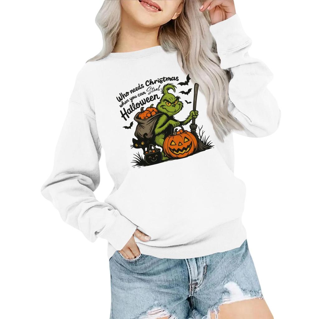 Kids' Fashion Loose-Fit Casual Long-Sleeve Christmas Print Oversized Crewneck Sweatshirt
