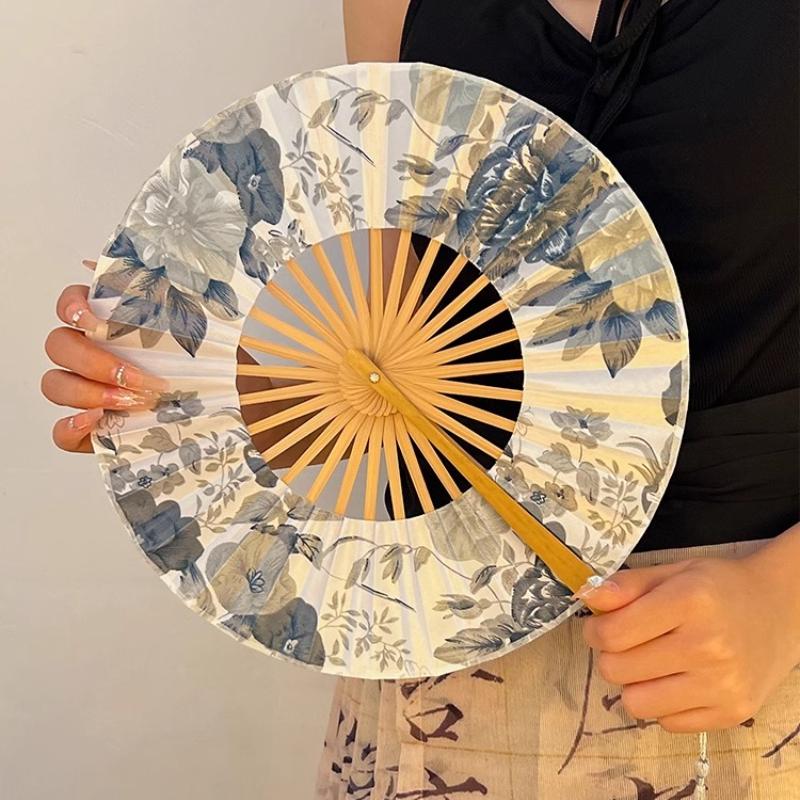 BEPAN Chinese-style Ink-wash Silk Folding Fan, Summer Ancient-style Fan, Portable Hand-cranked Bamboo Fan, National Style Decoration