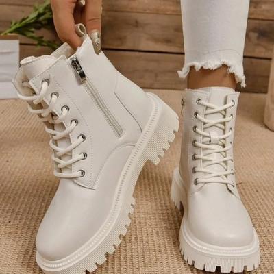 Scarpe da Donna alla Moda 2024 Stivali da Donna con Zip Laterale di Alta Qualità Moda con Lacci Anteriori Stivaletti Invernali Taglie Forti per Ufficio e Carriera