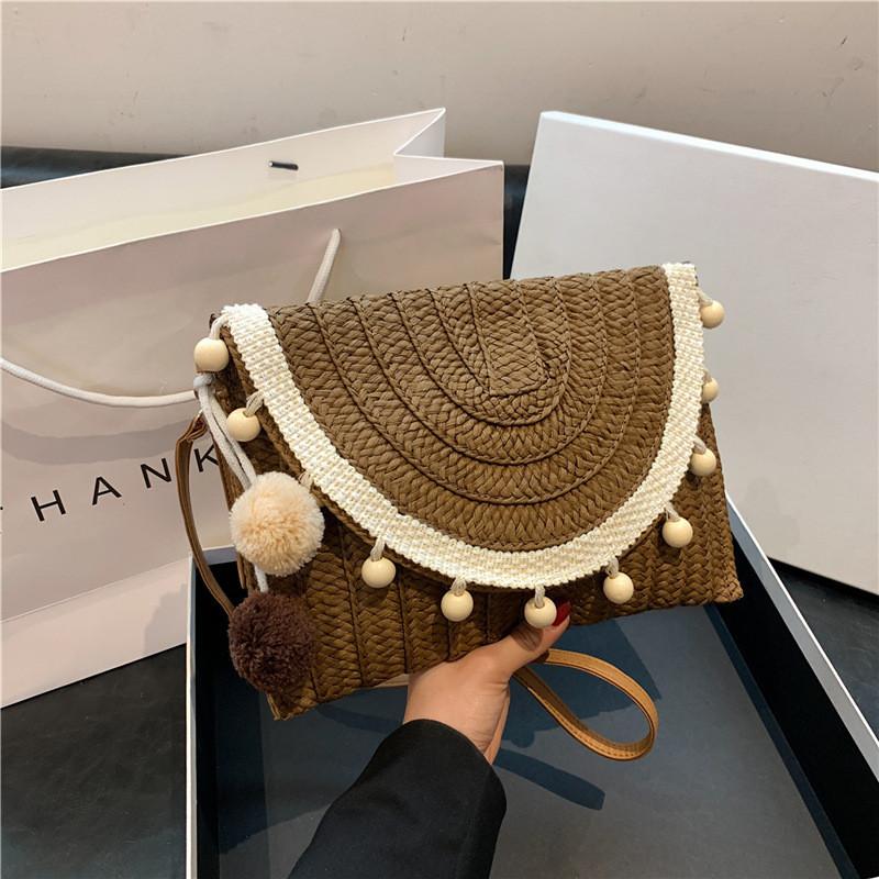 Popular Handmade Woven Bag 2024 New Envelope Bag Retro Fringe Shoulder Bag кофейный