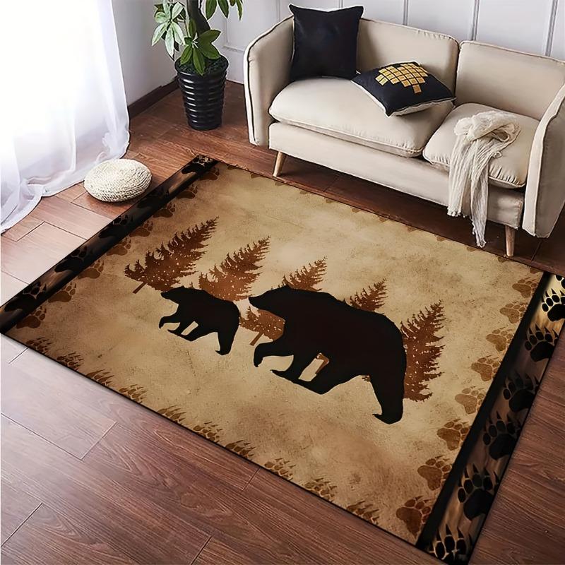 1pc Brown Bear Pattern Area Rug Stain Resistant Indoor Outdoor Entrance Door Non-Slip Soft Comfortable Living Bedroom Floor Mat