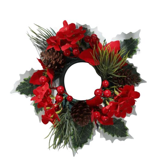 Christmas Candle Ring Mini Pine Leaf Candle Wreath Festive Seasonal Candle Holder Ring Farmhouse