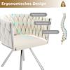 Samt Esszimmerstuhl, 2er-Set, Einzelner leichter Luxus Wohnzimmer Schlafzimmer Drehstuhl, Freizeit-Drehstuhl mit vier Metall-Stützbeinen, Beige+Silber