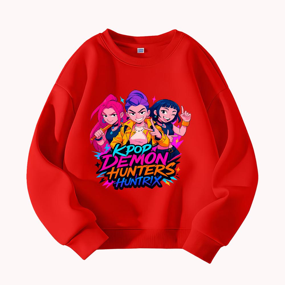 Kpop Dämonenjäger Huntrix Grafikdruck Damen Casual Rundhals Sweatshirt Mode Musik Merchandise Pullover Top