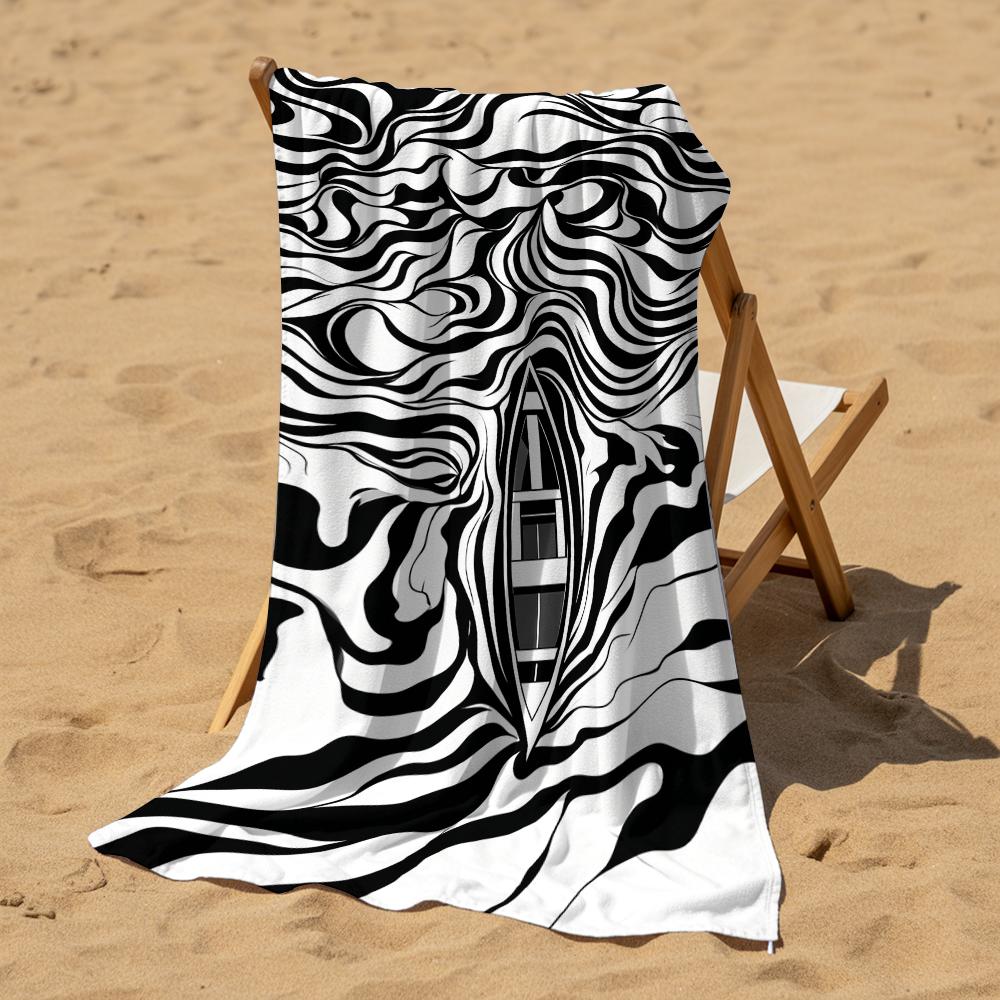 Boat in Swirl Waves Cartoon Anime Beach Towel Microfiber Quick Dry Super Absorbent Soft Bath Towel for Kids Adults Travel