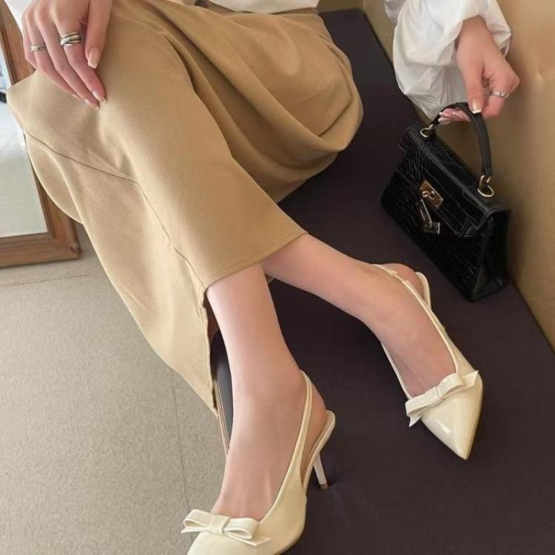 Fashion New Style Fashion Design Slingbacks Butterfly-knot Women Pumps Sexy Pointed Toe Thin Heels Stripper Party Shoes Large Size 35-43