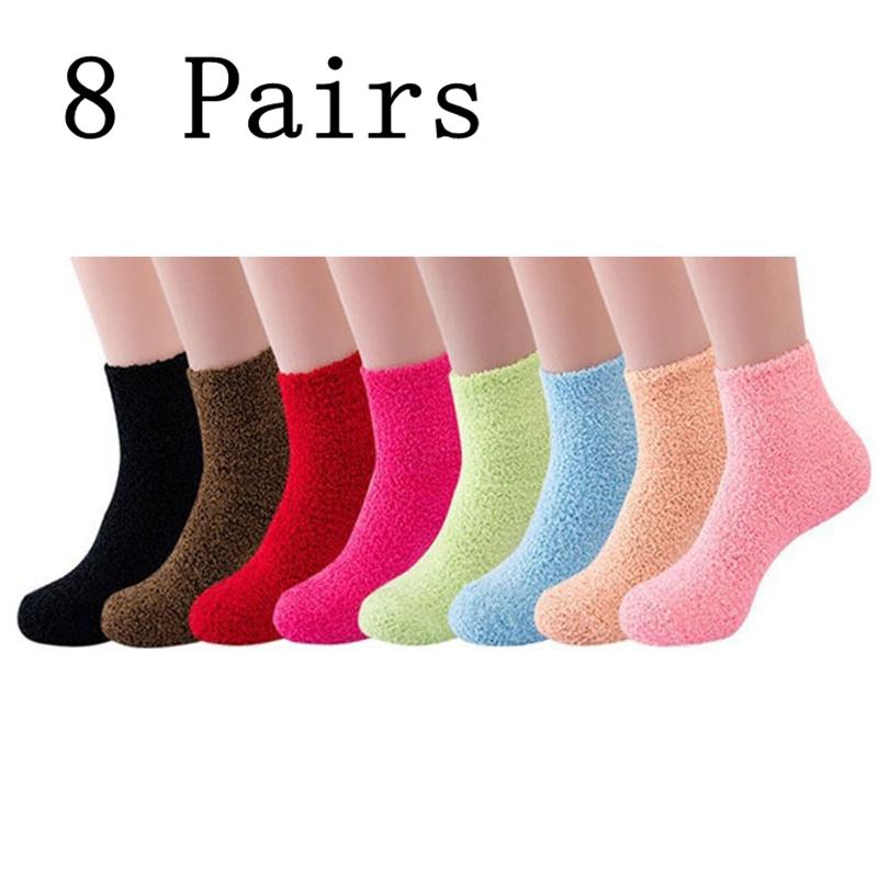 8 stk Sokker Dame Høst Vinter Ensfarget Korallfløyel Tykke Sove Komfortable Halvsidige Fløyel Midt-rør Gulvsokk