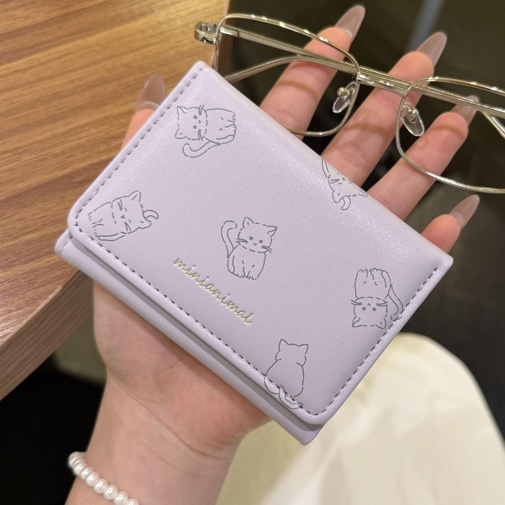 Minimalist Card Holder Cute Pattern Pu Leather Coin Purse Cartoon Trifold Wallet Shopping