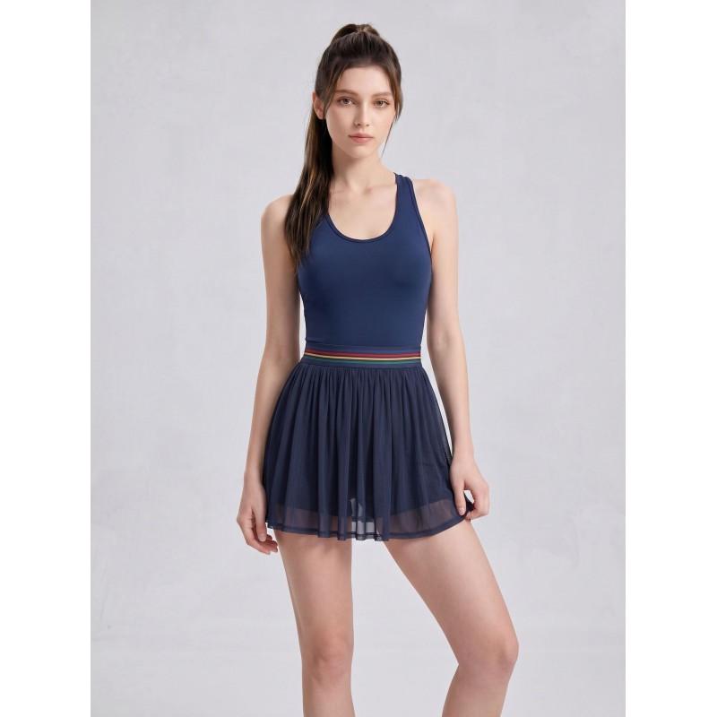 Womens Tennis Dress With Removable Padded Bra Mesh Hem Breathable Nylon Spandex Running Yoga Cycling Sport