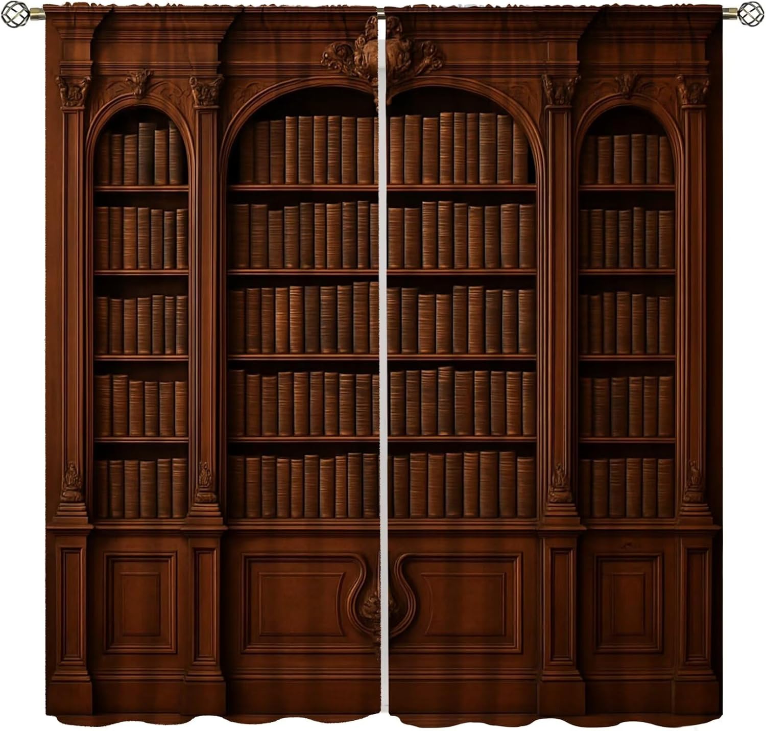 Gotische Boekenkast Gordijn Antiek Boekenkast Spookachtig Schedel Magisch Boek Halloween Thema Decoratie Raam Kinderen Tieners Volwassenen Gordijnen Gemaakt Van Polyester W100*H130(CM)-Rod Pocket&2PCS