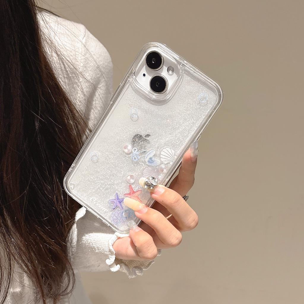 Dream Ocean Star Shell Compatible with iPhone 16 Pro Max Apple 15 Phone Case Liquid Sand 13/14 Transparent