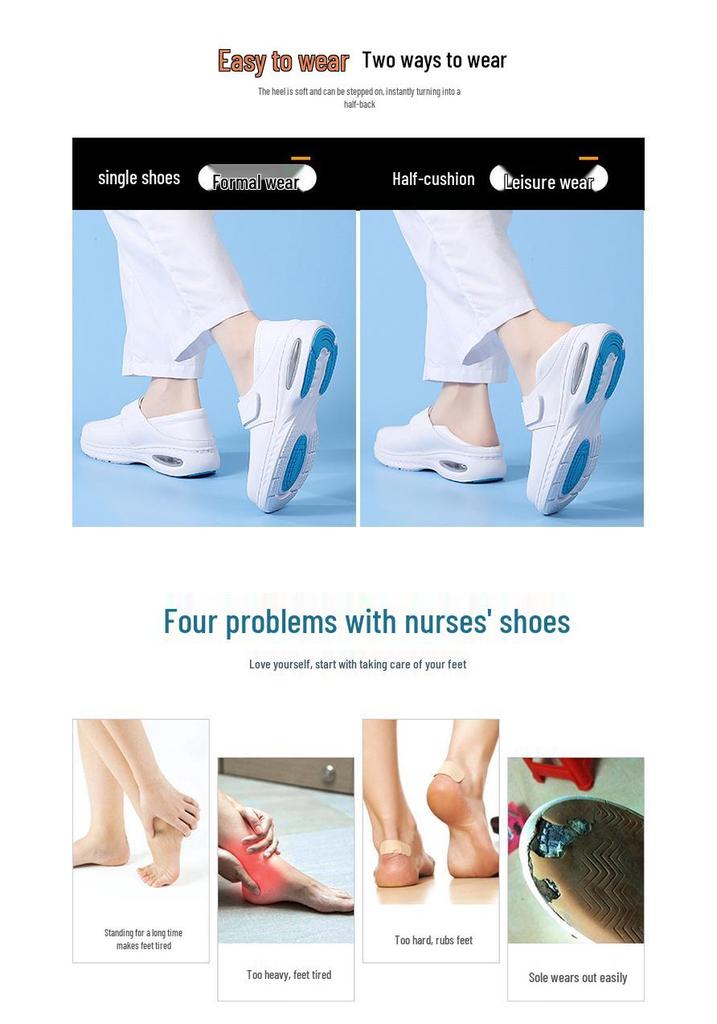 Women's Soft Sole Breathable Nurse Shoes - Genuine Leather, Non-Slip Air Cushion, Thick Sole, Comfortable & Durable for Long Wear.