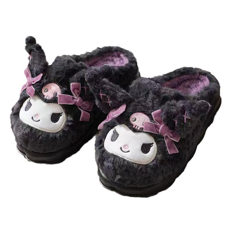 Women's Kuromi Cozy Plush Slippers - Thick Sole, Warm Cotton, Winter Style