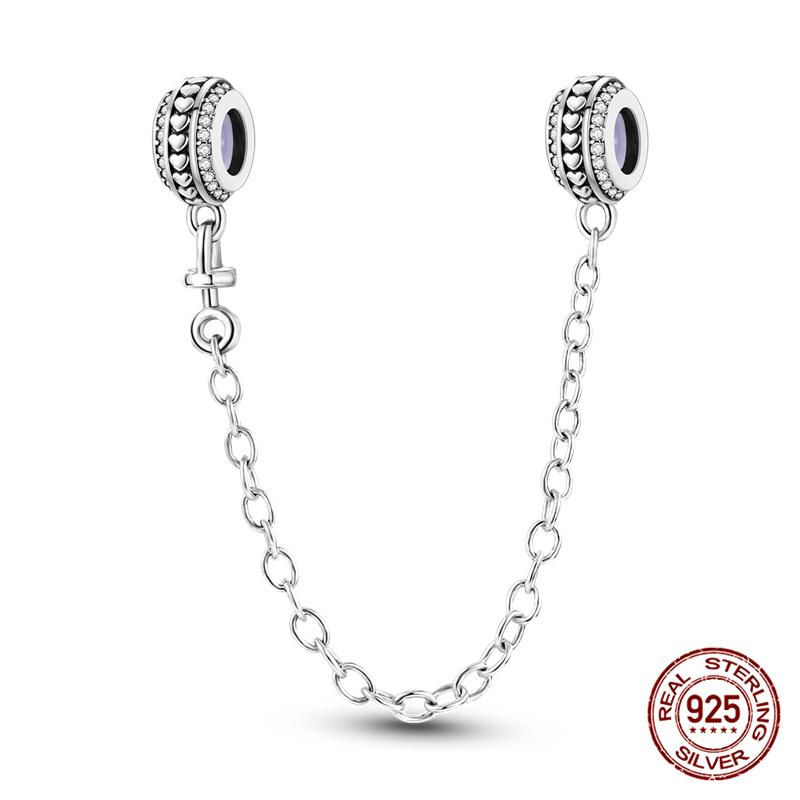 Original 100% 925 Silver Star Moon Safety Chain Fit 925 Original Bracelet & 3mm Bracelet DIY Jewelry Making Women Gift