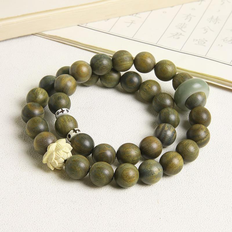 Natural Passion Seed Green Sandalwood Bracelet, Wooden Cultural and Play Ethnic Style Female Buddha Bead Sandalwood Bracelet.