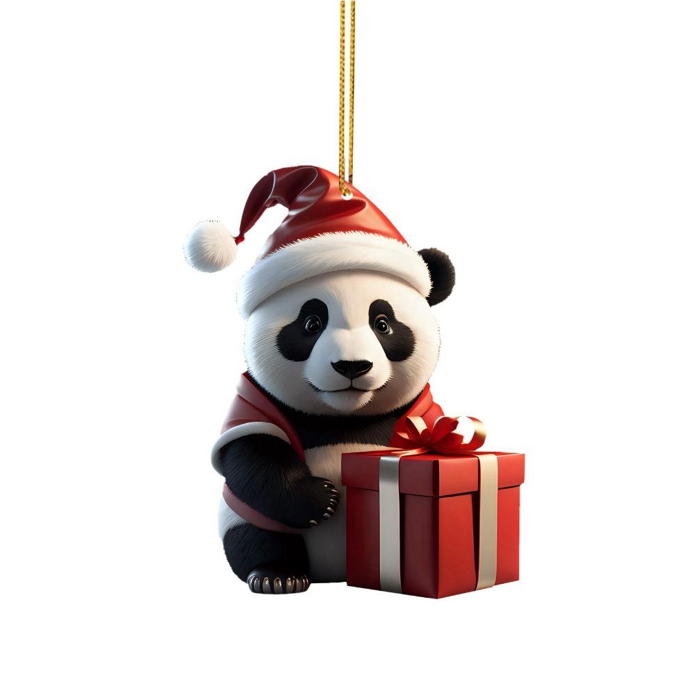 Cartoon Christmas Panda Ornament 2D Xmas Hanging Ornament Car Panda Pendants  Party Supplies