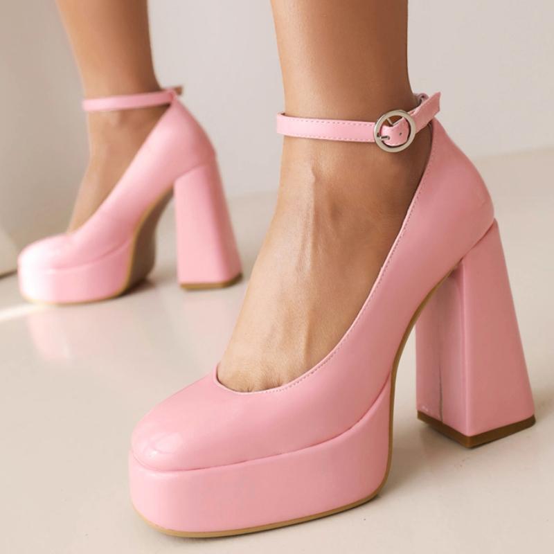 Sexy Platform High Heels Women's Pumps Shoes Round Toe Ankle Strap Black White Party Wedding Office Shoes Ladies 2025 New Spring