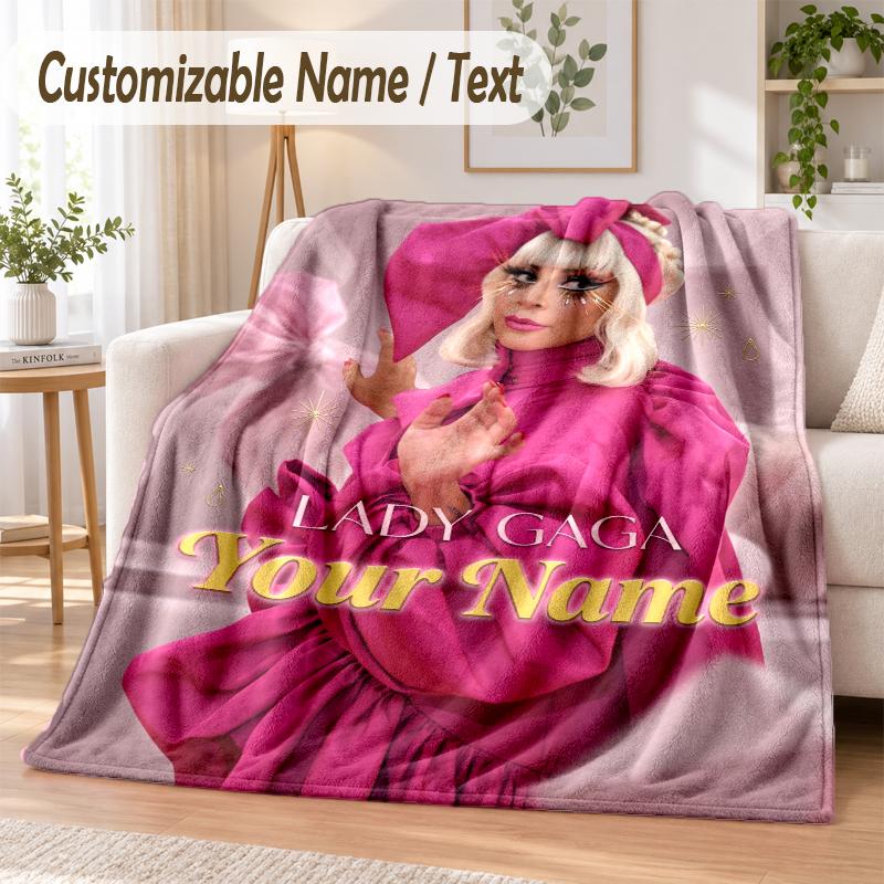 Lady Gaga Custom Name Flannel Throw Blanket Soft Warm for Sofa Bed Indoor Home Use