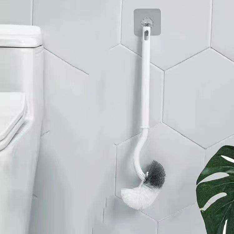 Wall-Mounted Long Handle Toilet Brush - No-Punch Bent Design for Efficient Cleaning