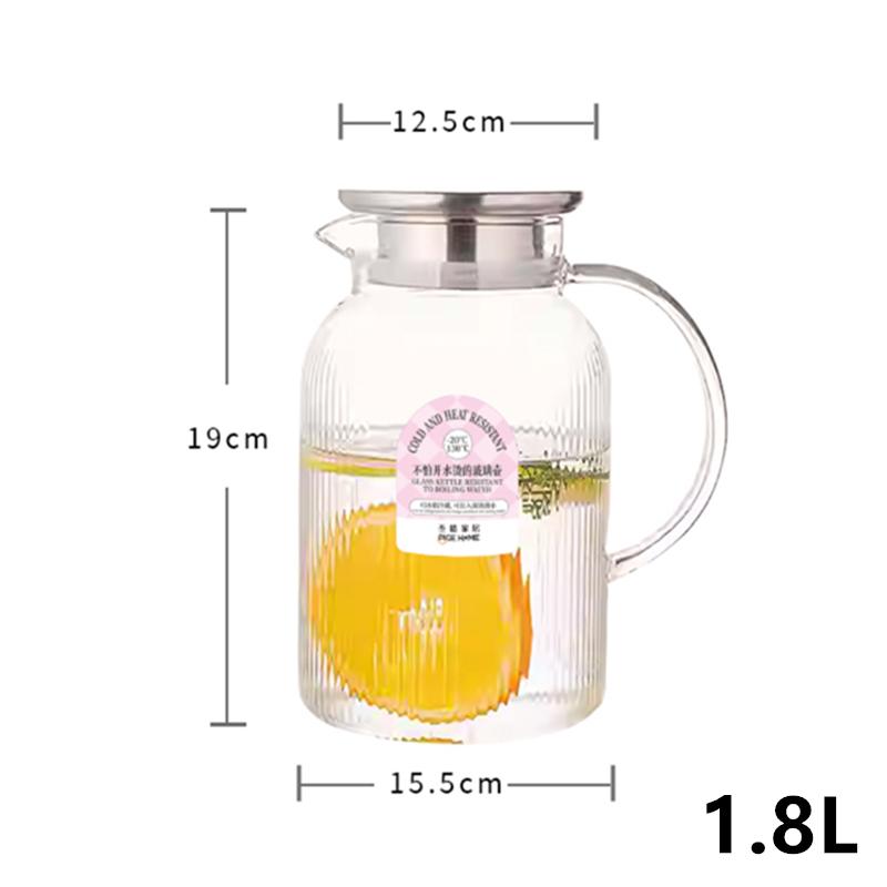 HeY LiLac 1.8L Glass Pitcher with Lid Vertical Stripes Glass Water Pitcher Water Carafe for Fridge Borosilicate Water Jug