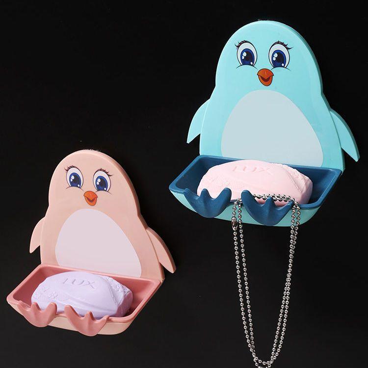 Bathroom Household Perforated Little Penguin Drain Toilet Soap Box Wall Mounted Soap Dish Toilet Suction Cup Storage Soap Box
