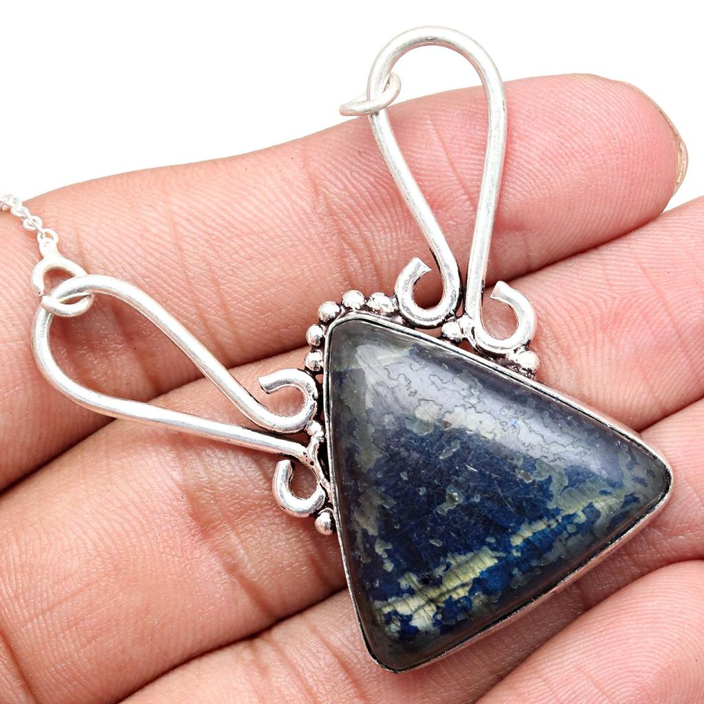 Pendant Silver  Peridot Labradorite Gemstone Jewelry Sterling 2.5" Fiery