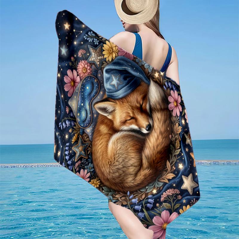 Fox Dreams In Space Beach Towel, Super Soft Microfiber, Gift for Her/Him, Birthday, for Pool, Beach, Travel, Home Decor Fan gifts