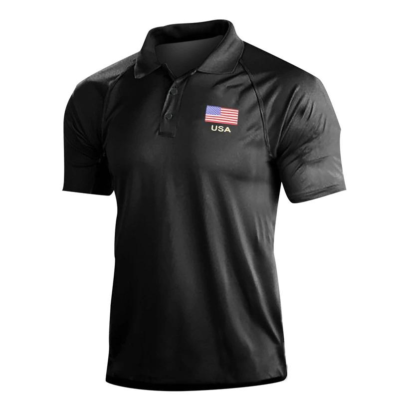 Show Patriotism! US Flag Print Polo Shirt, Casual Short Sleeve