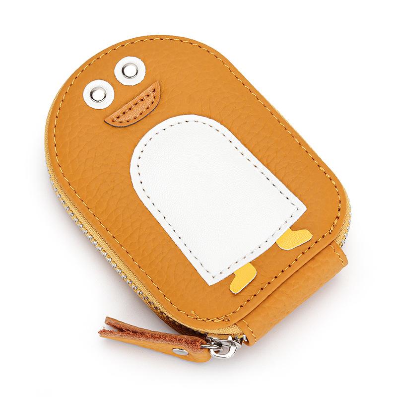 Small Penguin Shape Card Holder Coin Purse Cartoon Cute Genuine Cow Leather Zipper Purses Mini Wallet