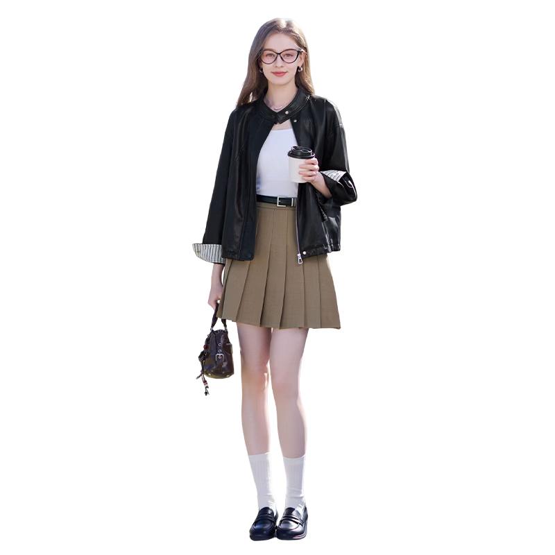 

Women s Black Stand Collar PU Leather Biker Jacket XL