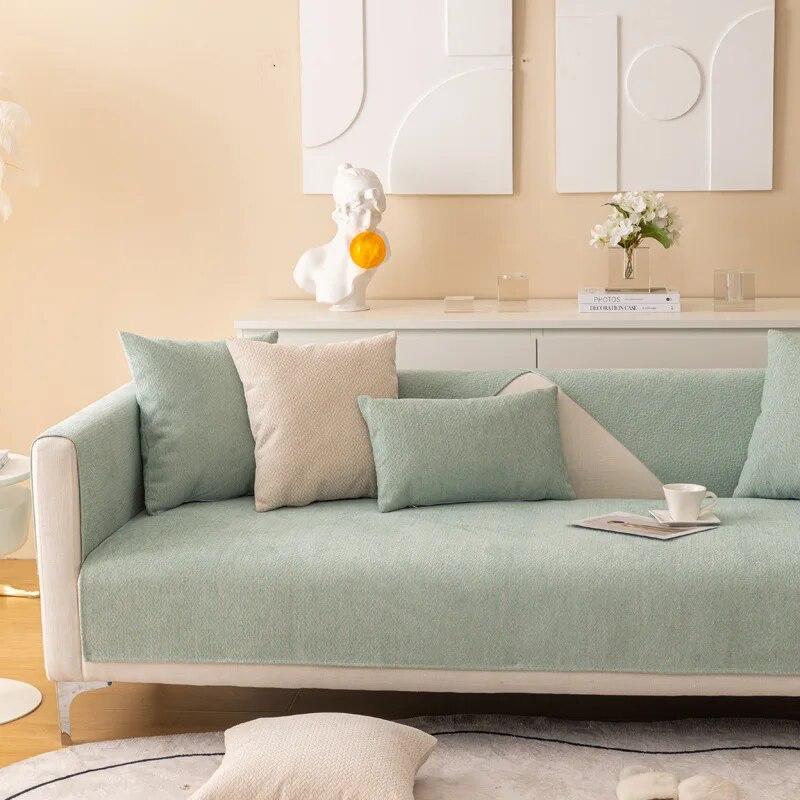 Luxury Cream Chenille Sofa Cushion Cover Non Slip Soft Textured Living Room Decor