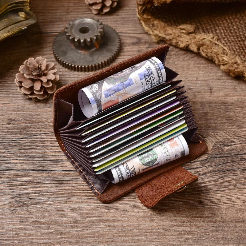 Portacarte in Pelle Bovina per Uomo Stile Vintage Portafoglio per Carte di Credito