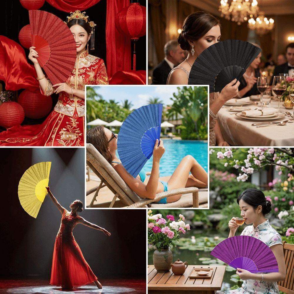 Leuchtender Falt-Handfächer Unifarbener Klassischer Fächer Leichter Kunststoff Glitzerfächer Festivals