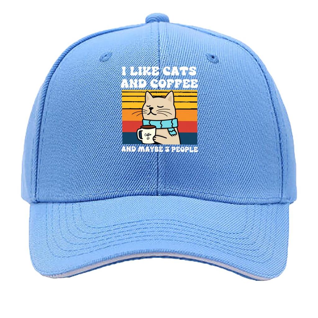Coffee Cat Blue Scarf Retro Sunset Stripe Illustration Sandwich Baseball Cap Unisex Women Sun Cap Outdoor Workouts Hat