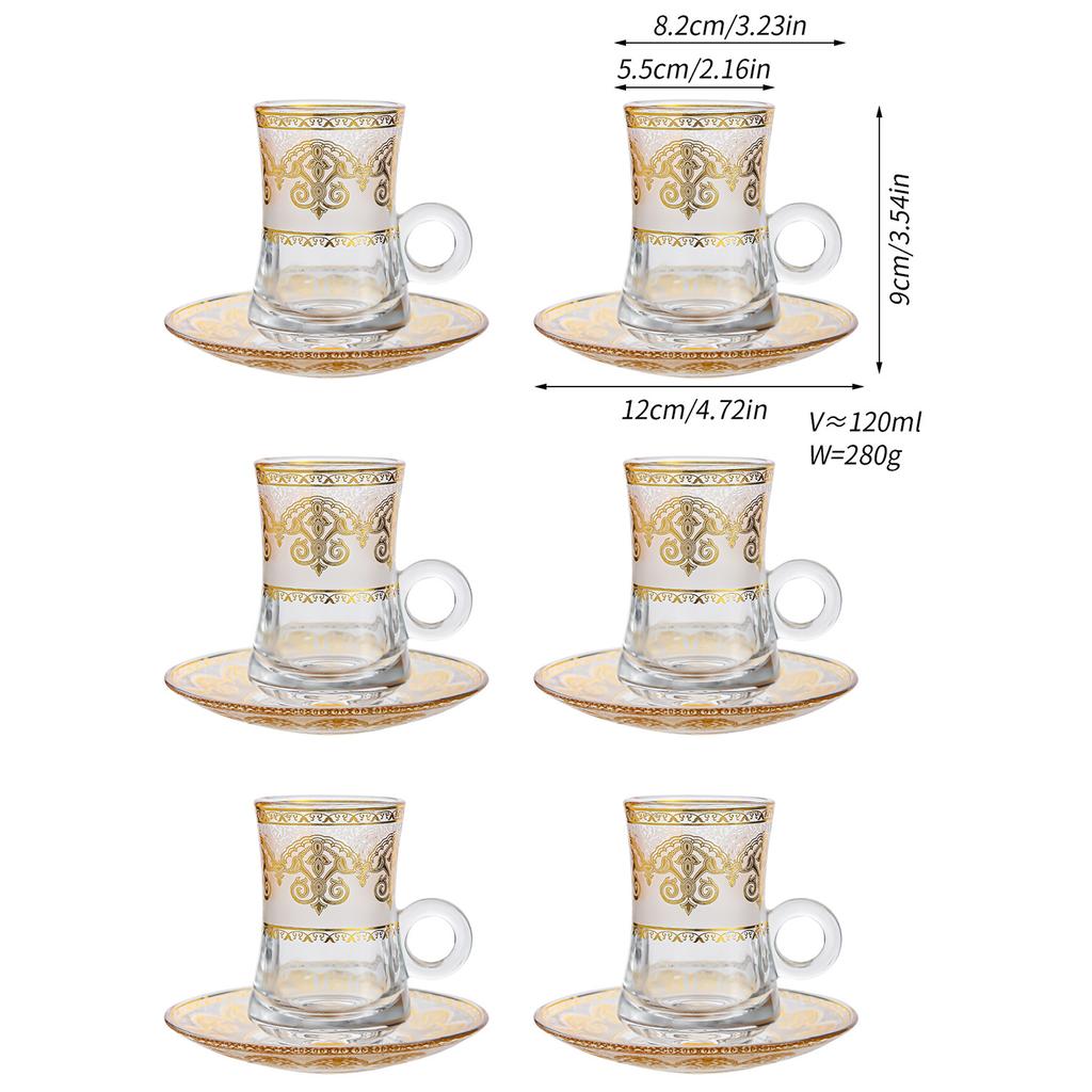Set de 6 Mini Tasses à Café Transparentes Style Européen Tasse Luxe Léger Tasse à Thé de l'Après-midi Service à Boire pour la Maison