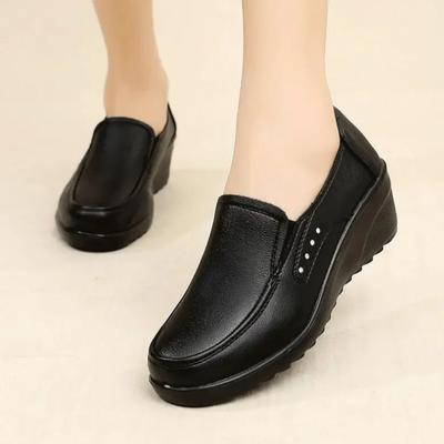 Womens Shoes Light Soft Leather Shoes Comfortable Slip On Loafers Wedge Platform Shoe Women Casual Single Footwear Women Loafers