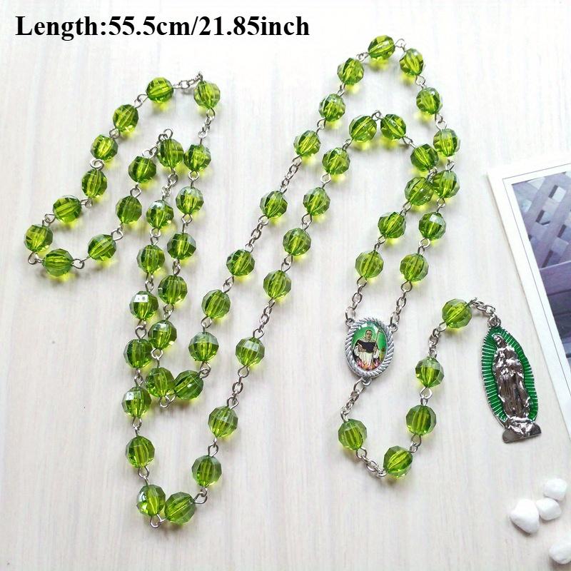 Collana Croce Verde Cristianesimo Vergine Maria Centro Gioielli Catena Maglione Accessori Gioielli Chiesa Collana Rosario Perline Acriliche Verdi Trasparenti
