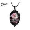 Rose Necklace Black Gothic Vintage Floral Glass Pendant Stylish Dark