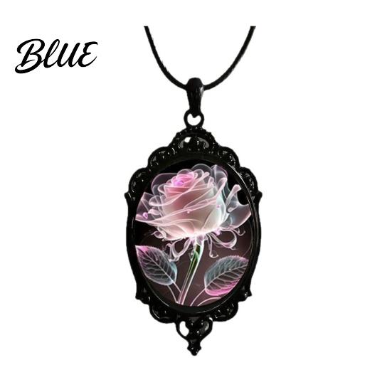 Rose Necklace Black Gothic Vintage Floral Glass Pendant Stylish Dark